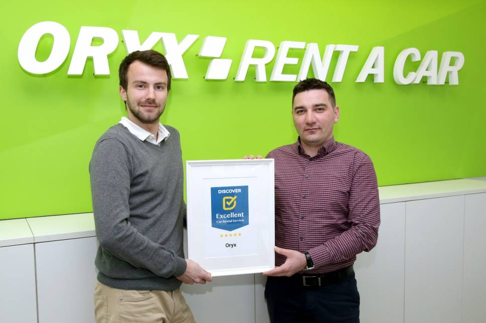 ORYX Rent a car wins the Discovercars.com award for excellent car rental service!